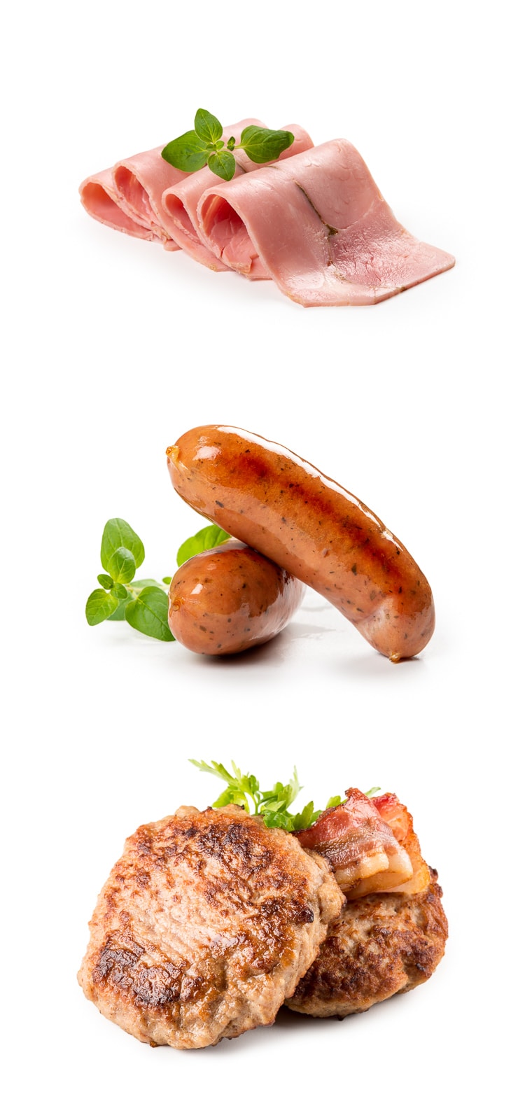 Produktbilder av pålegg, pølser og baconburgere for Holmens AS Stavanger